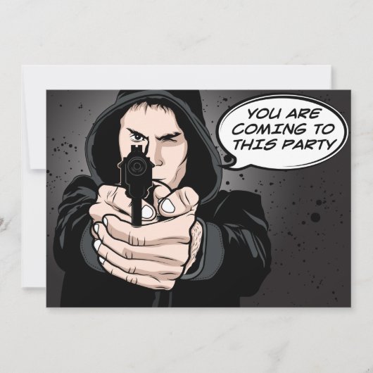 Funny Man Pointing Pistool Cartoon Kaart (Voorkant)