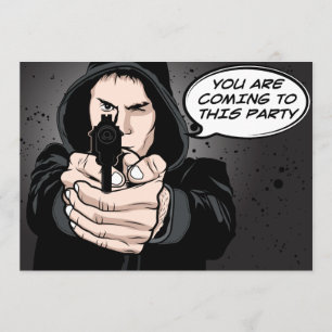 Funny Man Pointing Pistool Cartoon Kaart