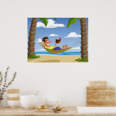Funny Man Relaxing in Beach Hammock Poster (Keuken)