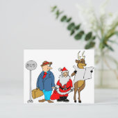 Funny Man Santa Reindeer bij de bushalte Briefkaart (Staand voorkant)