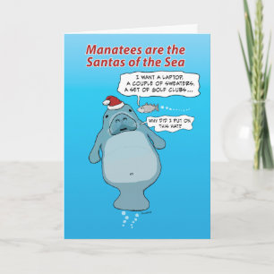 Funny Manatee Claus Kerstmis Feestdagen Kaart