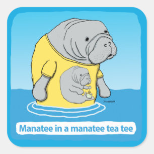 Funny Manatee in een Tea T-shirt Vierkante Sticker