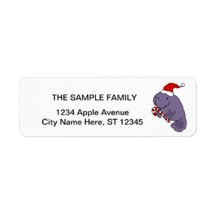 Funny Manatee in Santa Hat-kerstCartoon Etiket