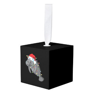 Funny Manatee in Santa Hat Manatee kerstpajam Kubus Ornament