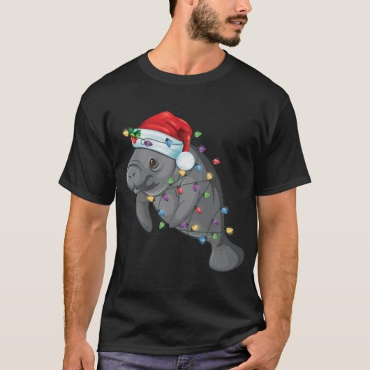 Funny Manatee in Santa Hat Manatee kerstpajam T-shirt (Voorkant)