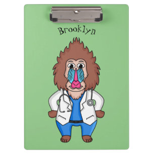 Funny mandrill dokter cartoon illustratie klembord