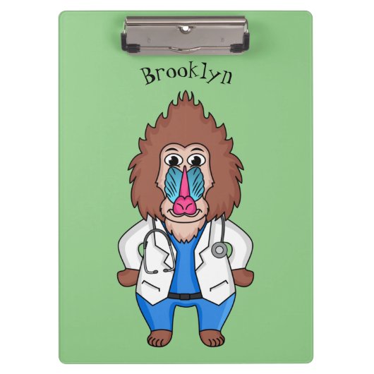 Funny mandrill dokter cartoon illustratie klembord (Voorkant)