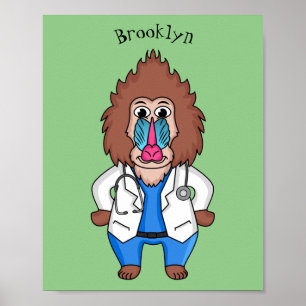 Funny mandrill dokter cartoon illustratie poster