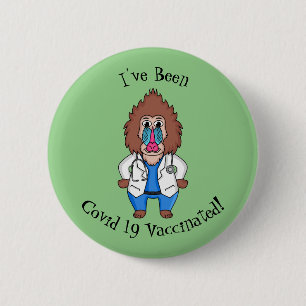 Funny mandrill dokter cartoon illustratie ronde button 5,7 cm