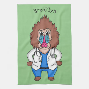 Funny mandrill dokter cartoon illustratie theedoek