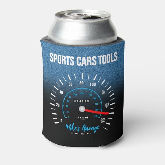 Funny Manly Car Odometer Speedometer Blue Glitter Blikjeskoeler (Blikje Achterkant)