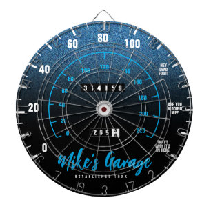 Funny Manly Car Odometer Speedometer Blue Glitter Dartbord