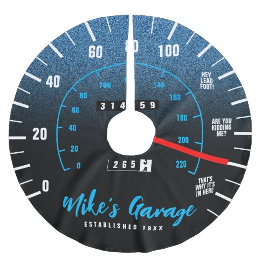Funny Manly Car Odometer Speedometer Blue Glitter Kerstboom Rok (Voorkant)