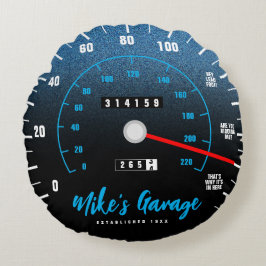 Funny Manly Car Odometer Speedometer Blue Glitter Rond Kussen