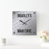 Funny Manly Man Cave Worn Steel Diamond Deckplate Vierkante Klok (Huis)