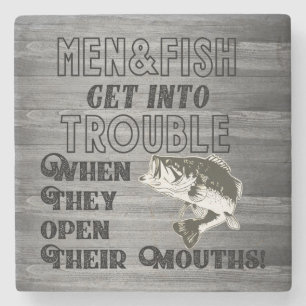 Funny Mannen en Vist Quote Trouble Open Mouth Stenen Onderzetter