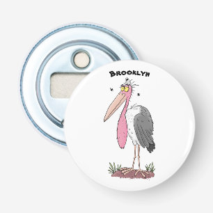 Funny marabou stork cartoon button flesopener