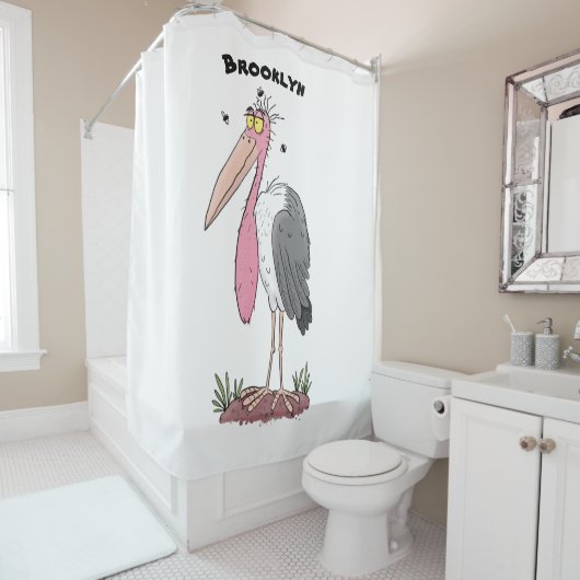 Funny marabou stork cartoon douchegordijn (In situ)