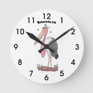 Funny marabou stork cartoon ronde klok