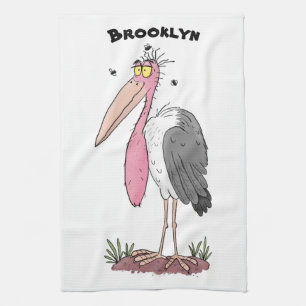 Funny marabou stork cartoon theedoek