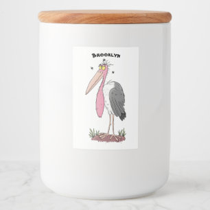 Funny marabou stork cartoon voedselcontainer etiket