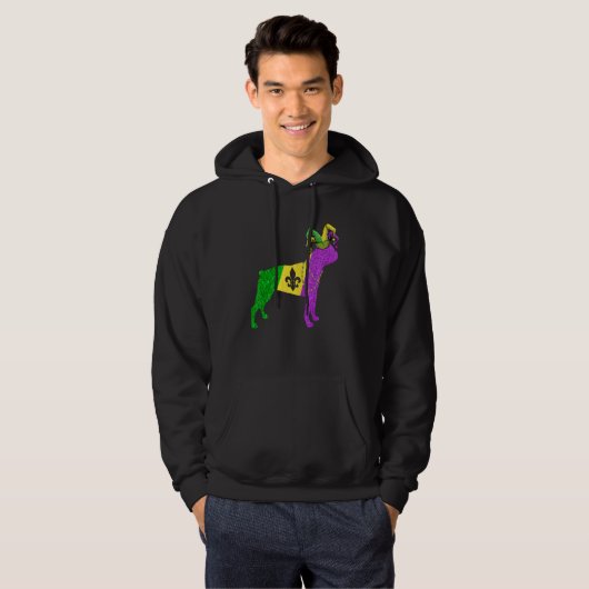 Funny Mardi Gras Boston Terrier Dog Mardi Gras Hat Hoodie (Voorkant volledig)