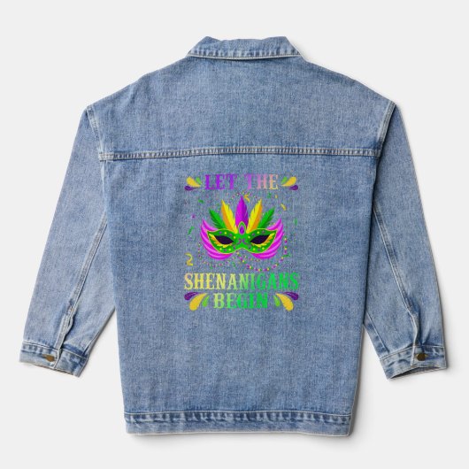 Funny Mardi Gras Costume laat de Shenanigans begin Denim Jacket (Achterkant)