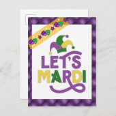 Funny Mardi Gras Paars Gold Briefkaart (Voorkant / Achterkant)