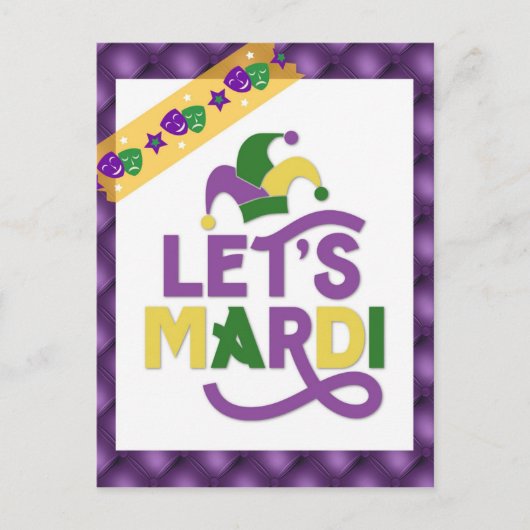 Funny Mardi Gras Paars Gold Briefkaart (Voorkant)