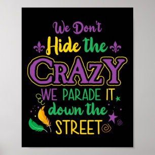 Funny Mardi Gras We verbergen geen Crazy Parade St Poster