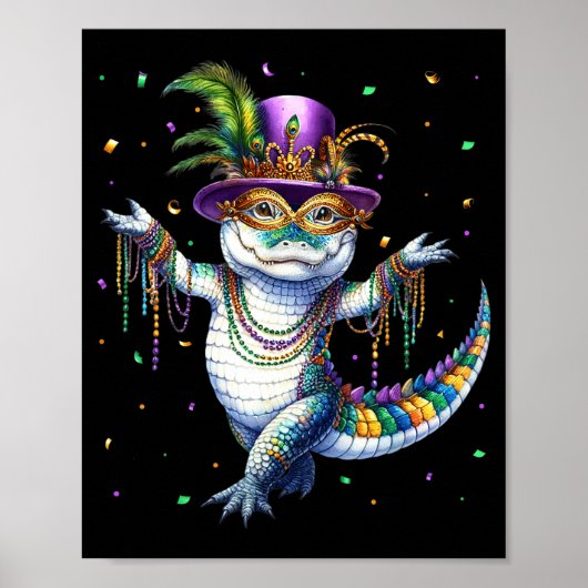 Funny Mardigator Mardi Gras Alligator Dancing Carn Poster (Voorkant)