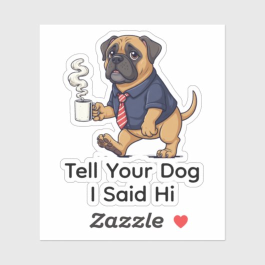 Funny Mastiff Dog Business Suit Coffee Sticker (Vel)