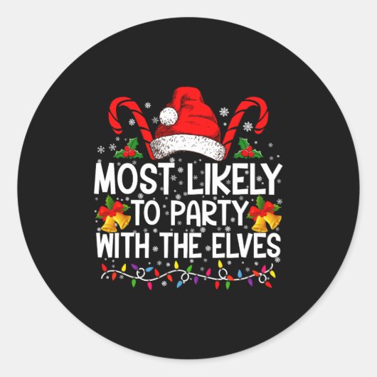 Funny Matching Christmas Most Likely To Party Ronde Sticker (Voorkant)