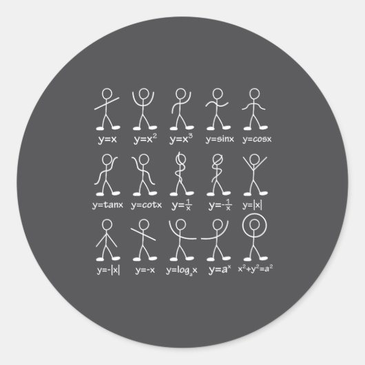 Funny Math Graph Stick Figures Algebra Calculus Hu Ronde Sticker (Voorkant)