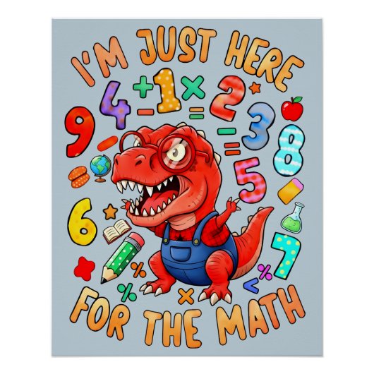 Funny Maths Dinosaur Poster for Kids UK Classroom (Devant)