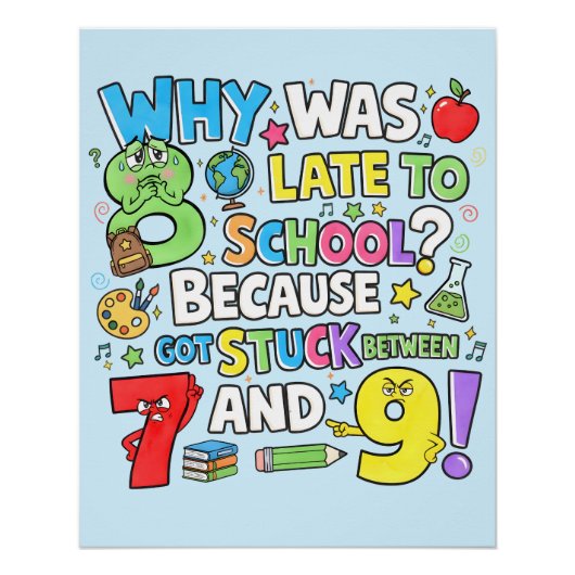 Funny Maths Poster for Kids UK Classroom Numbers  Perfect Poster (Voorkant)