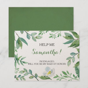 Funny MATRON OF HONOR VOORSTEL card, Greenery Kaart