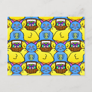 Funny MC Easter Bunny Chicks Tessellation Feestdagenkaart