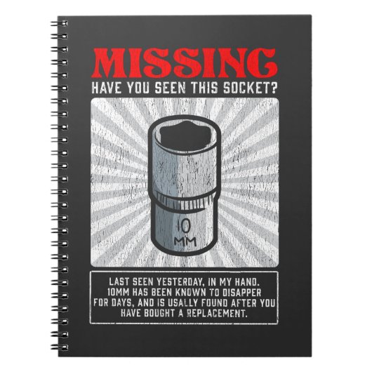 Funny Mechanic 10mm Socket Missing Workshop Tool Notitieboek (Voorkant)