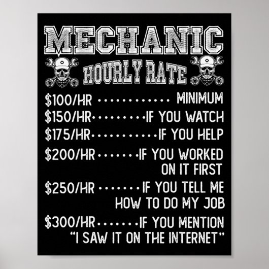Funny Mechanic Hourly Rate Joke Design  Poster (Voorkant)