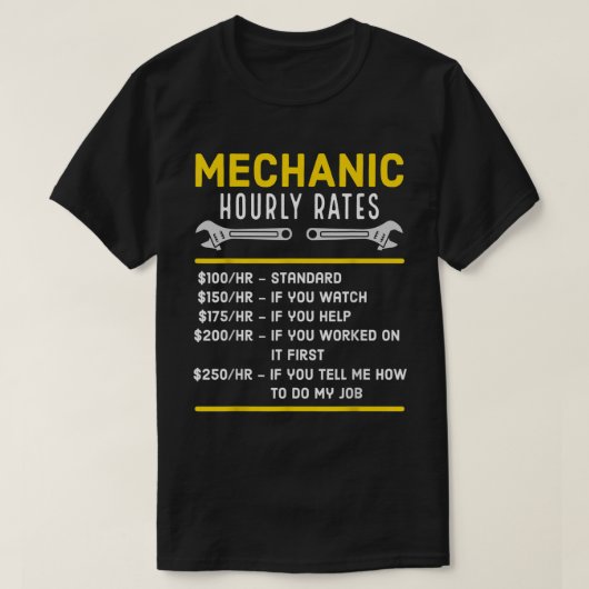 Funny Mechanic Hourly Rate T-shirt (Design voorkant)