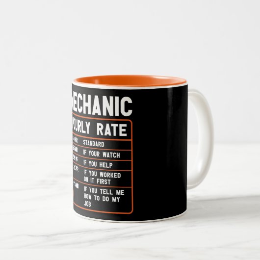 Funny Mechanic Hourly Rate Two-Tone Coffee Mok (Voorkant rechts)