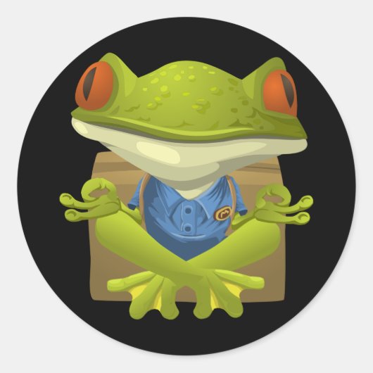 Funny Meditating Frog Cartoon Ronde Sticker (Voorkant)