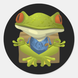 Funny Meditating Frog Cartoon Ronde Sticker