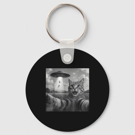 Funny Meme Cat Selfie Six Seven Retro Cat 67 Anima Sleutelhanger (Voorkant)