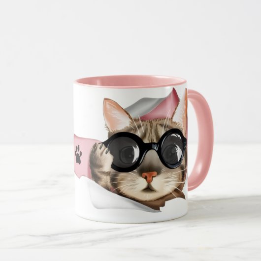 Funny “Meow” Cat with Glasses Design Mok (Voorkant rechts)