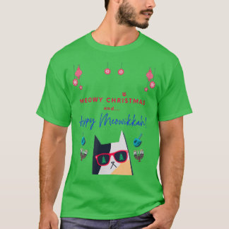 Funny Meow Kerstmis en Happy Meowikkah Cat Lover T-shirt