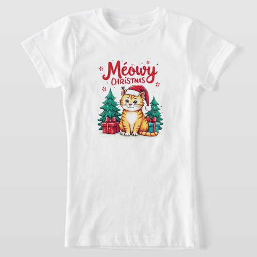 Funny Meowy Christmas Cat T-shirt (Laagn)