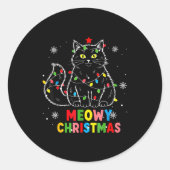 Funny Meowy Christmas Xmas Lights Black Cat Pajama Ronde Sticker (Voorkant)
