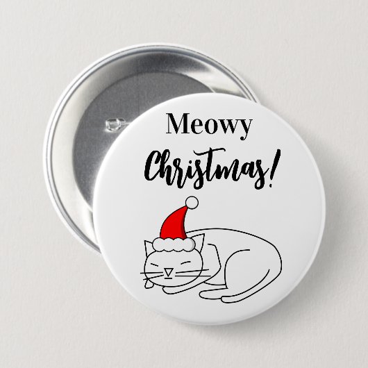 Funny Meowy Kerstfeestdag Button (Voorkant /achterkant)